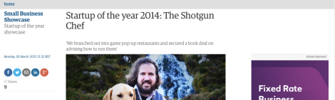 The Shotgun Chef shortlisted small start up of the year